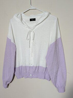 FME Colorblock Hoodie Cardigan Sz 1XL in White and Lavender Purple